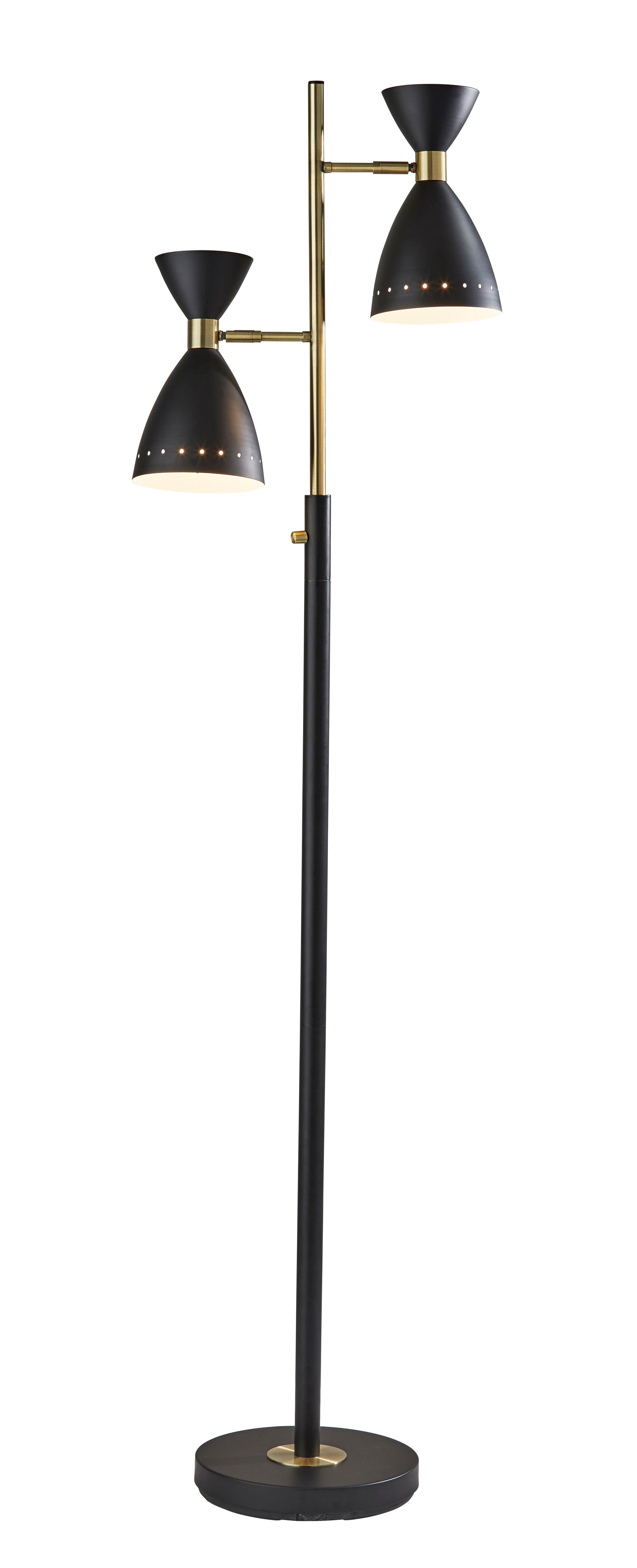 68" Black And Gold Metal Two Light Task Floor Lamp With Black Metal Cone Shade - Lighting