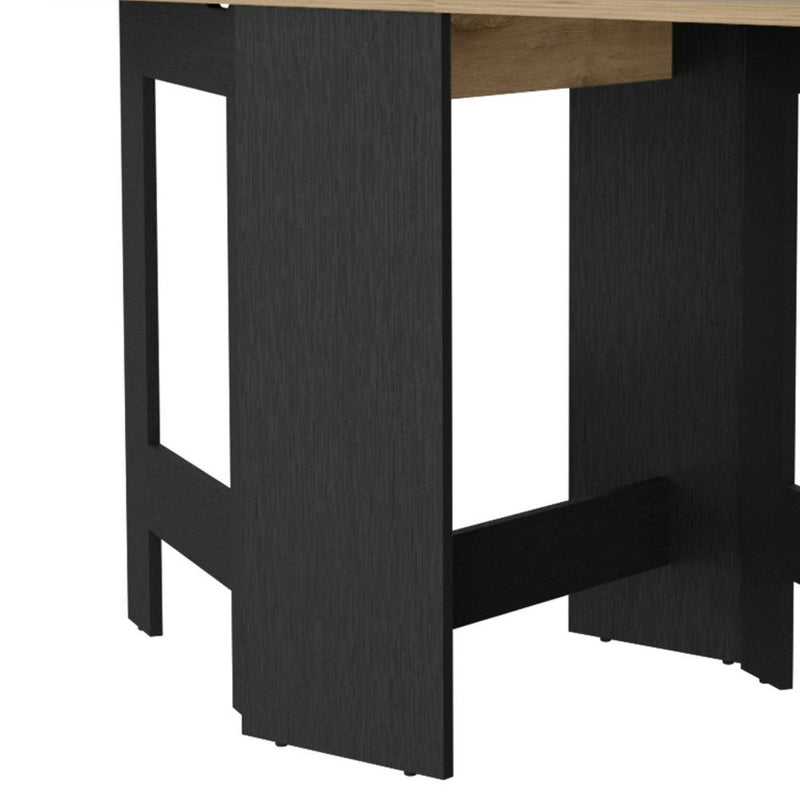 24" Wood Brown And Black Drop Leaf Trestle Base Dining Table - Kitchen & Dining