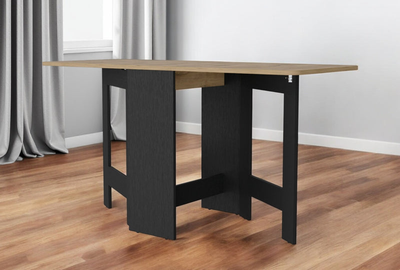 24" Wood Brown And Black Drop Leaf Trestle Base Dining Table - Kitchen & Dining