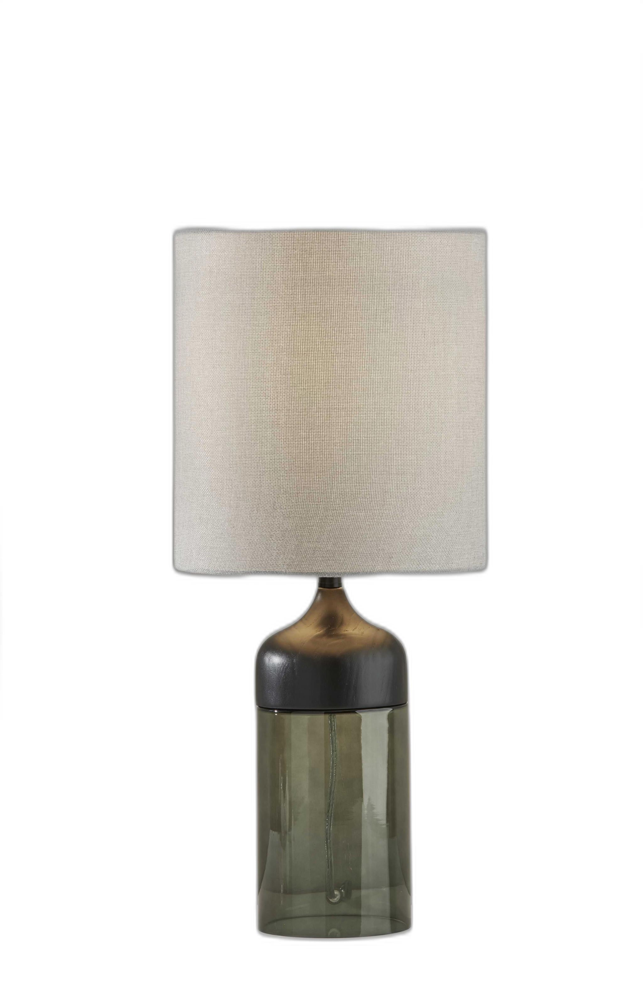 23" Black Wood And Smoked Glass Bedside Lamp With Gray Drum Shade - Lighting