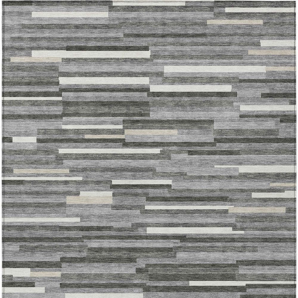 3' X 5' Gray And Ivory Striped Washable Indoor Outdoor Area Rug - Sports & Outdoor