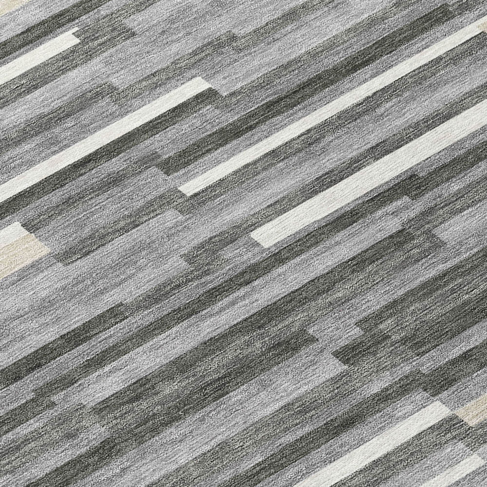 3' X 5' Gray And Ivory Striped Washable Indoor Outdoor Area Rug - Sports & Outdoor