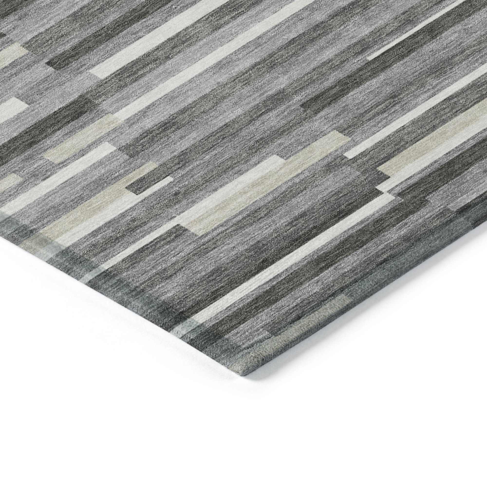 3' X 5' Gray And Ivory Striped Washable Indoor Outdoor Area Rug - Sports & Outdoor