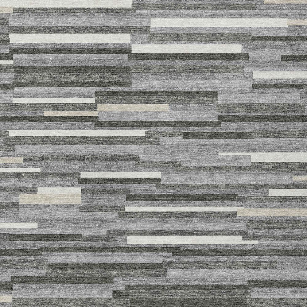 3' X 5' Gray And Ivory Striped Washable Indoor Outdoor Area Rug - Sports & Outdoor