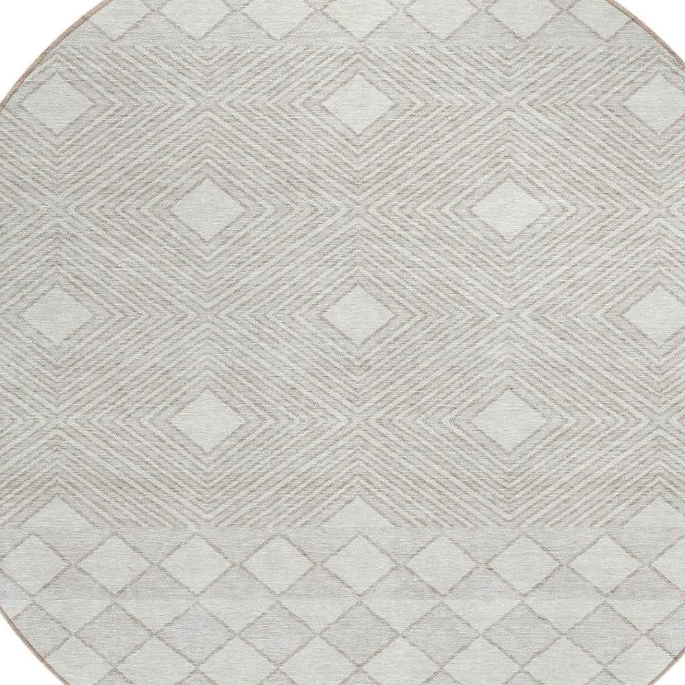 8' Ivory And Gray Round Geometric Washable Indoor Outdoor Area Rug