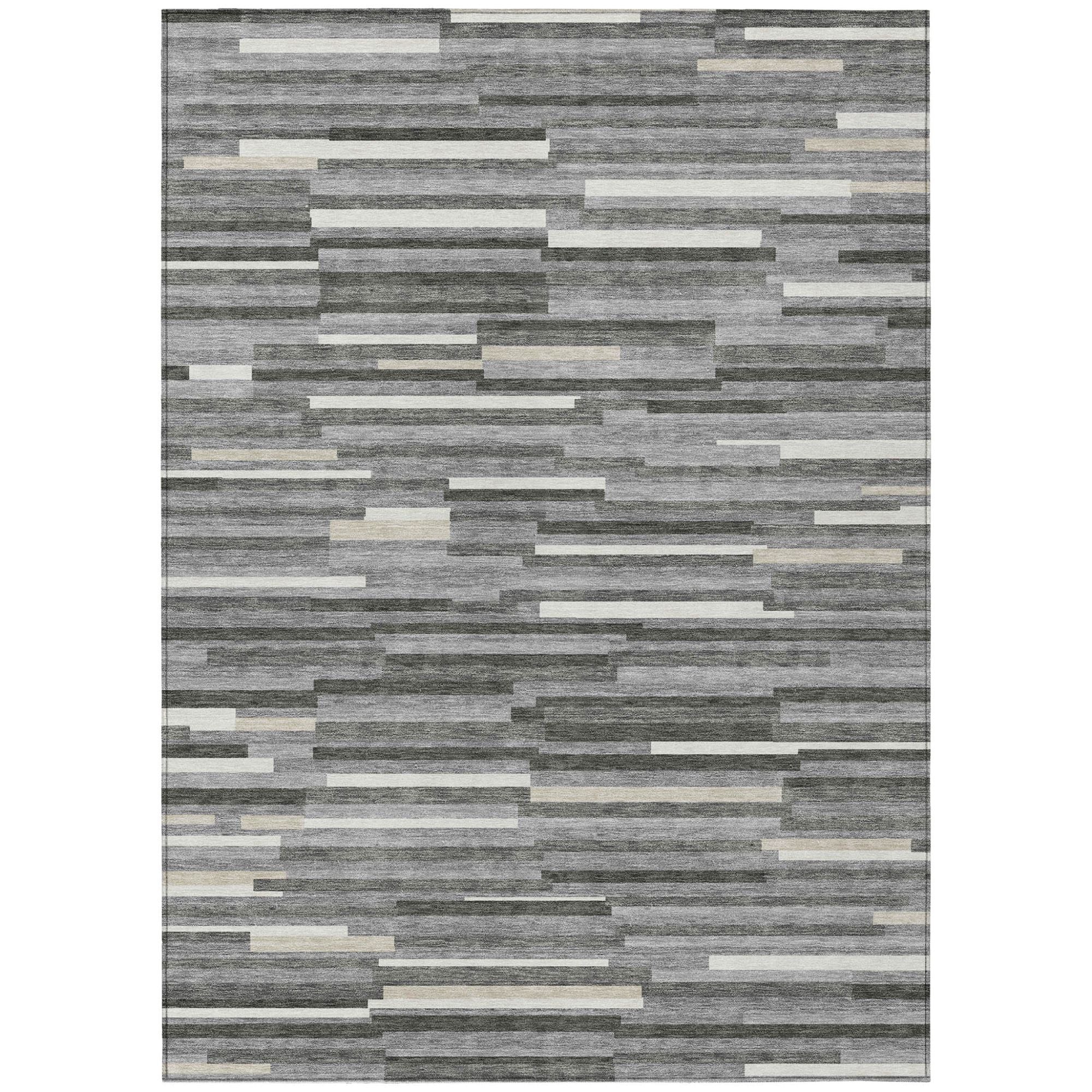 3' X 5' Gray And Ivory Striped Washable Indoor Outdoor Area Rug - Sports & Outdoor