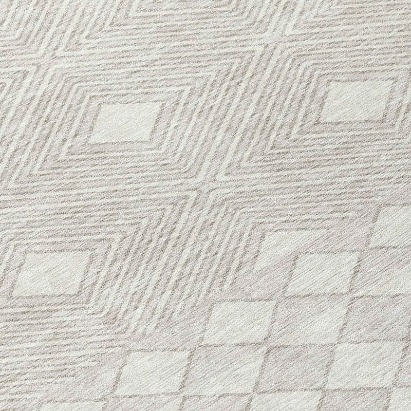 8' Ivory And Gray Round Geometric Washable Indoor Outdoor Area Rug