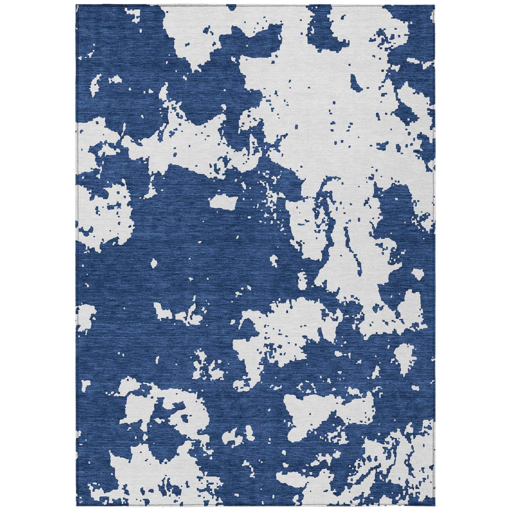 8' X 10' Navy Blue And Ivory Abstract Washable Indoor Outdoor Area Rug