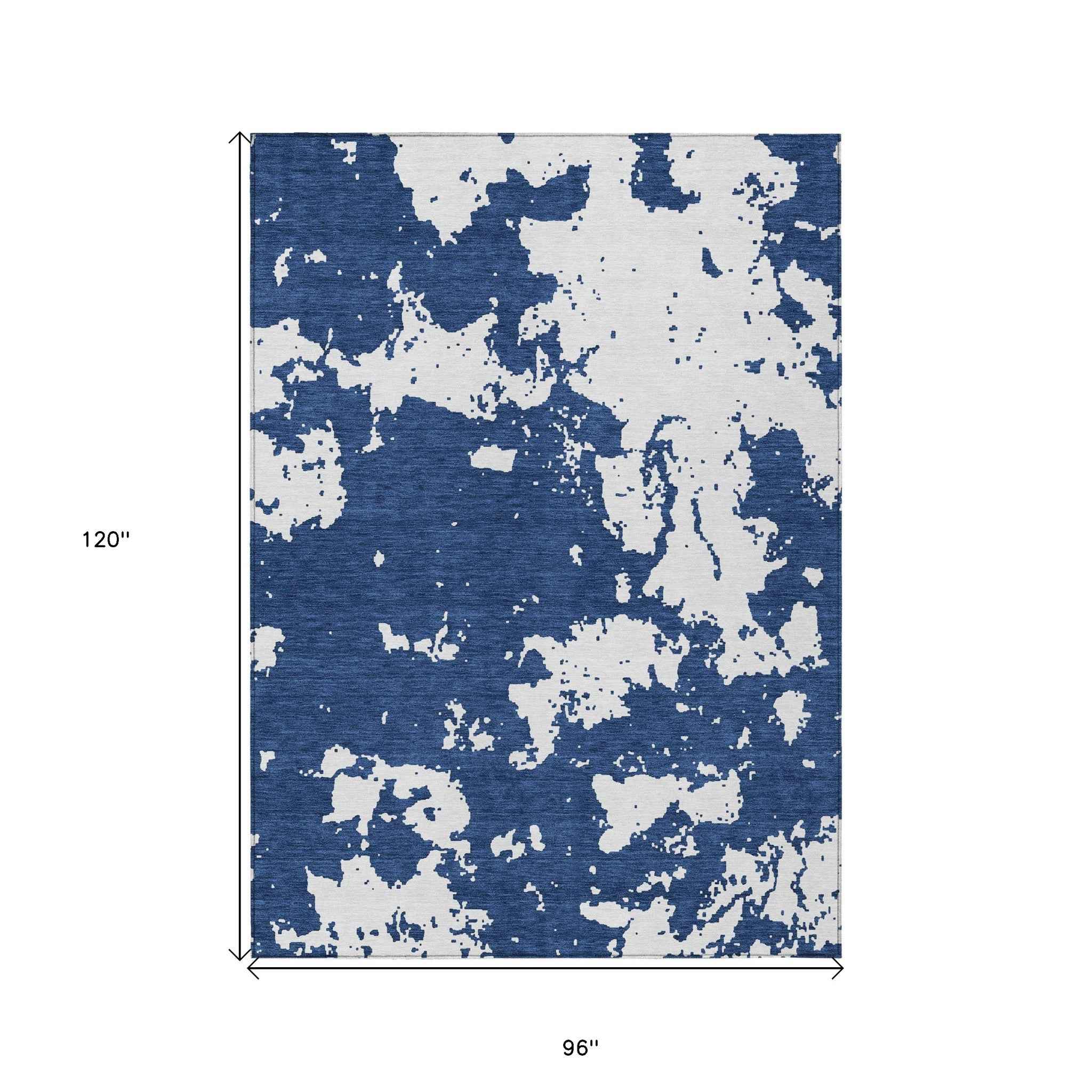 8' X 10' Navy Blue And Ivory Abstract Washable Indoor Outdoor Area Rug