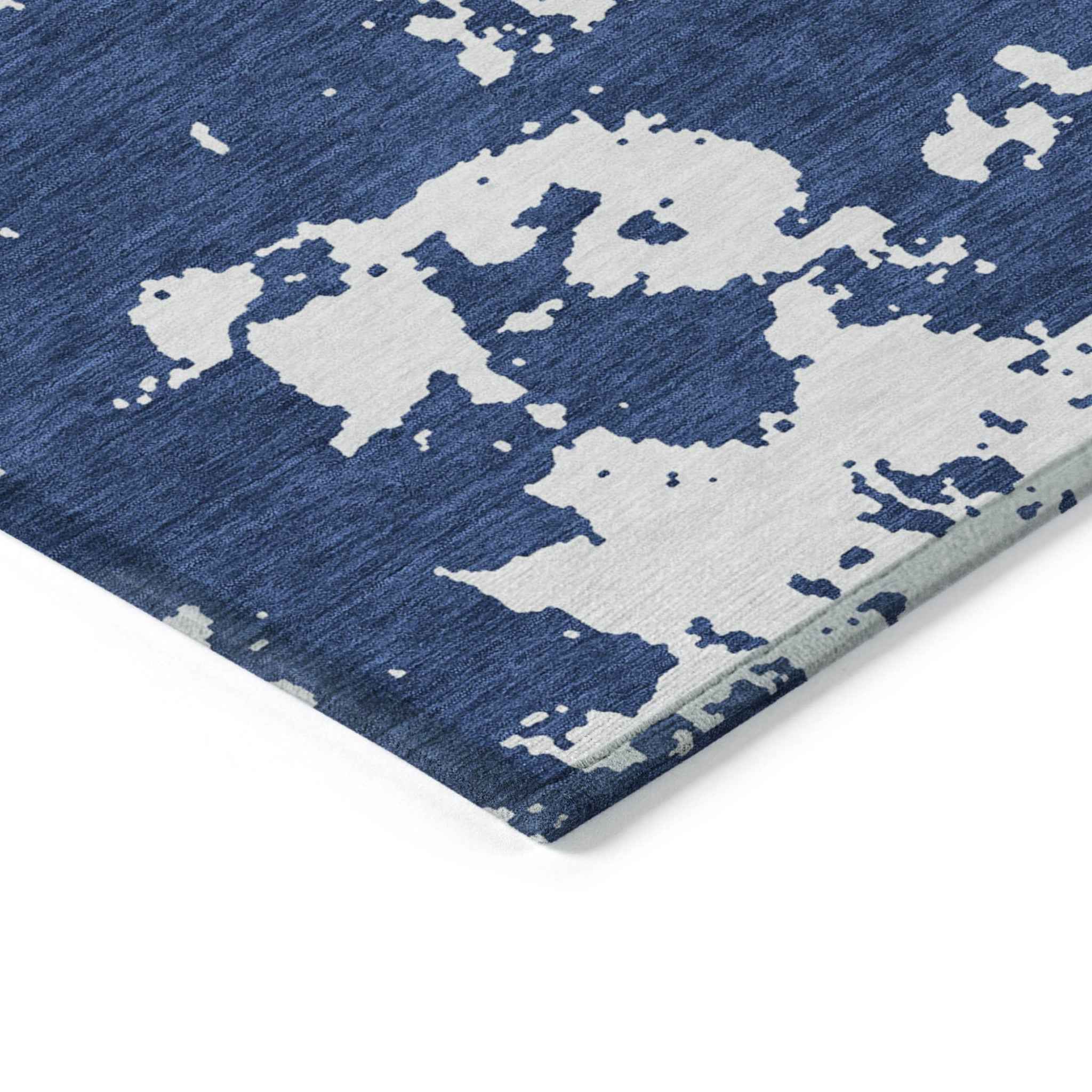 8' X 10' Navy Blue And Ivory Abstract Washable Indoor Outdoor Area Rug
