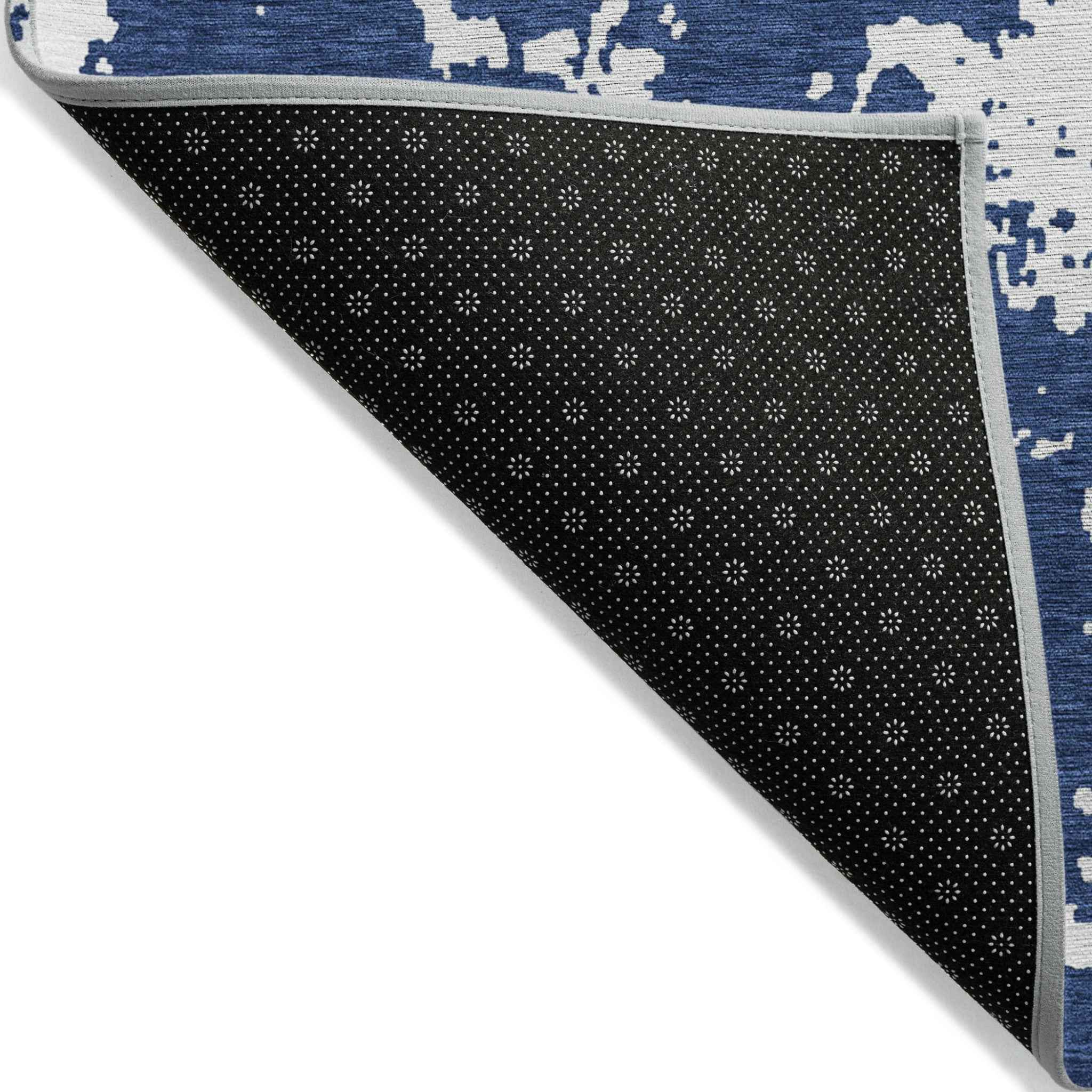 8' X 10' Navy Blue And Ivory Abstract Washable Indoor Outdoor Area Rug