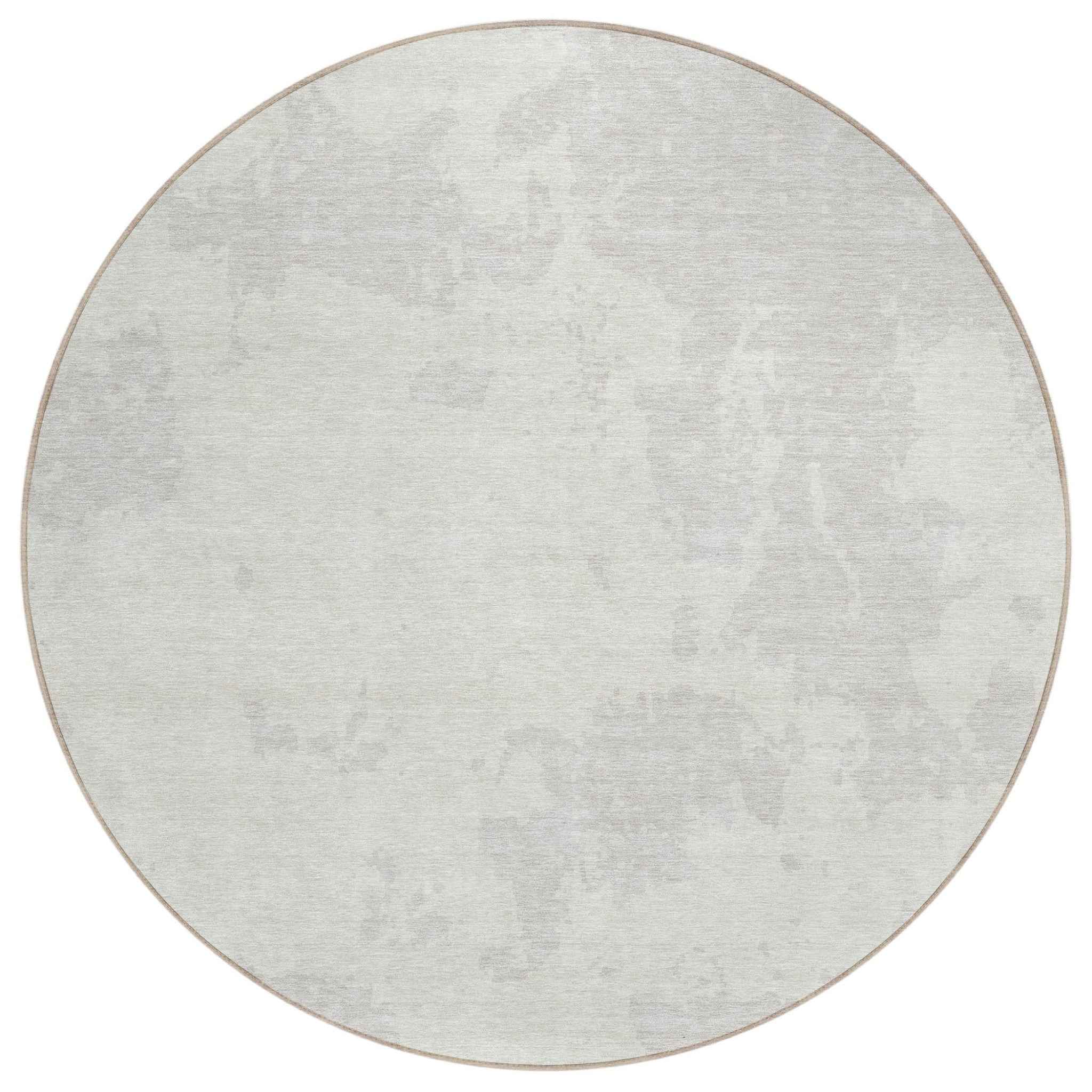 8' Ivory And Gray Round Abstract Washable Indoor Outdoor Area Rug