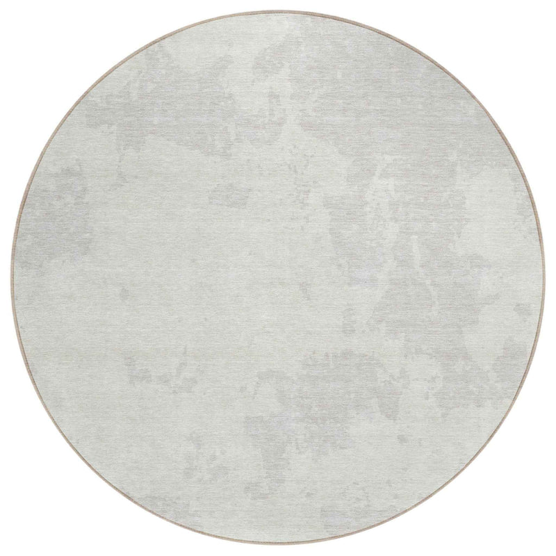 8' Ivory And Gray Round Abstract Washable Indoor Outdoor Area Rug