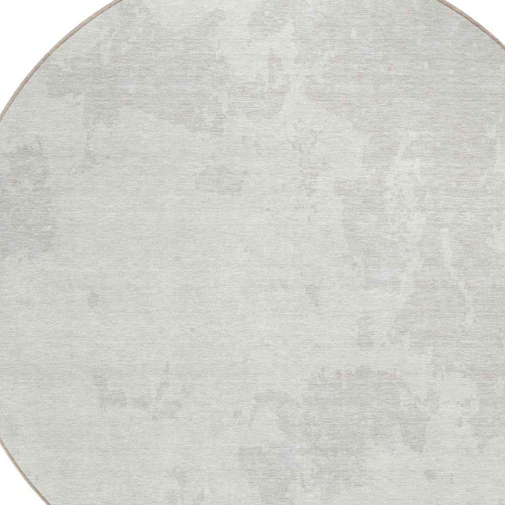 8' Ivory And Gray Round Abstract Washable Indoor Outdoor Area Rug