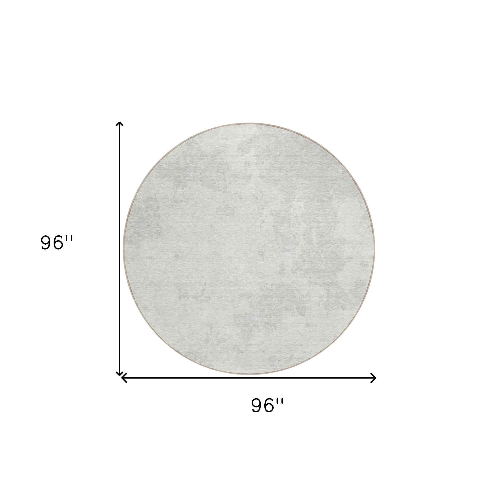 8' Ivory And Gray Round Abstract Washable Indoor Outdoor Area Rug