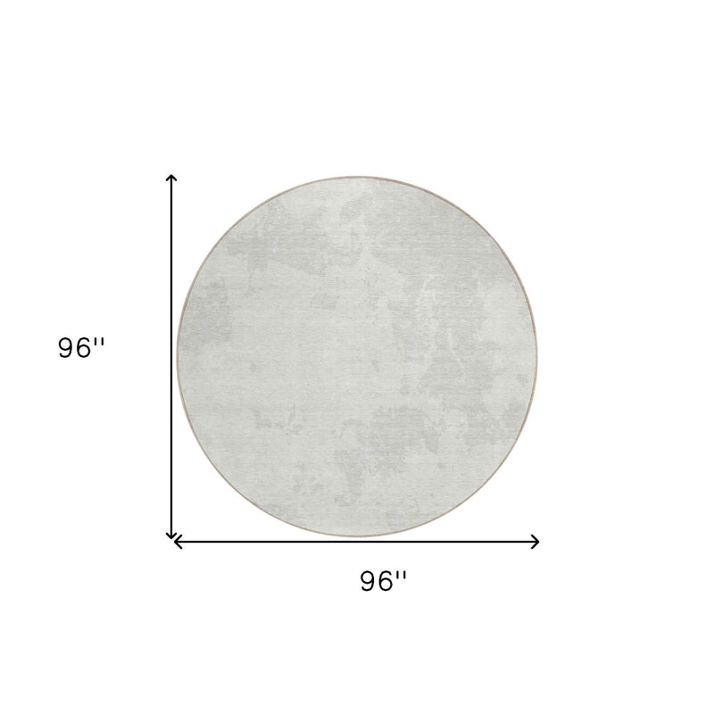 8' Ivory And Gray Round Abstract Washable Indoor Outdoor Area Rug