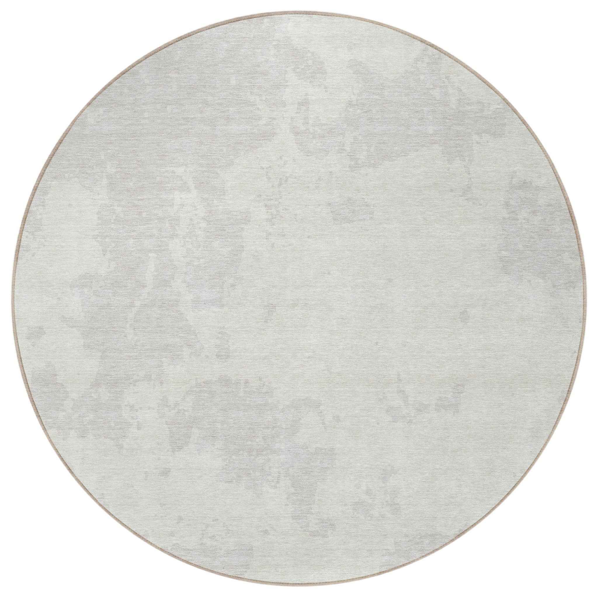 8' Ivory And Gray Round Abstract Washable Indoor Outdoor Area Rug