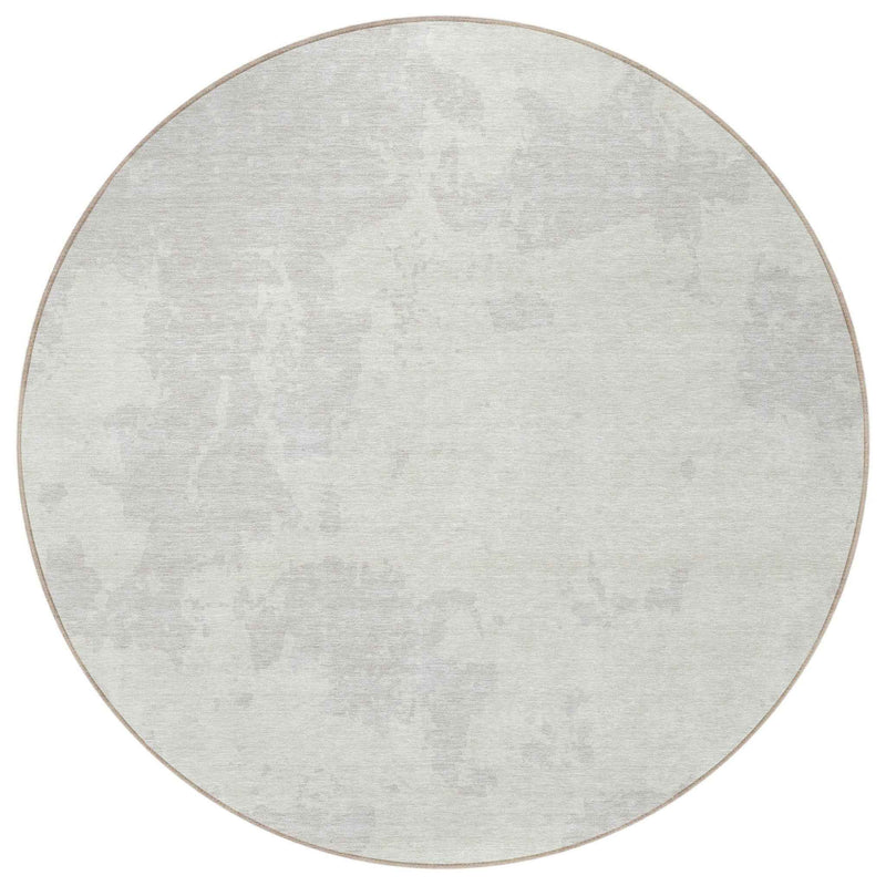 8' Ivory And Gray Round Abstract Washable Indoor Outdoor Area Rug