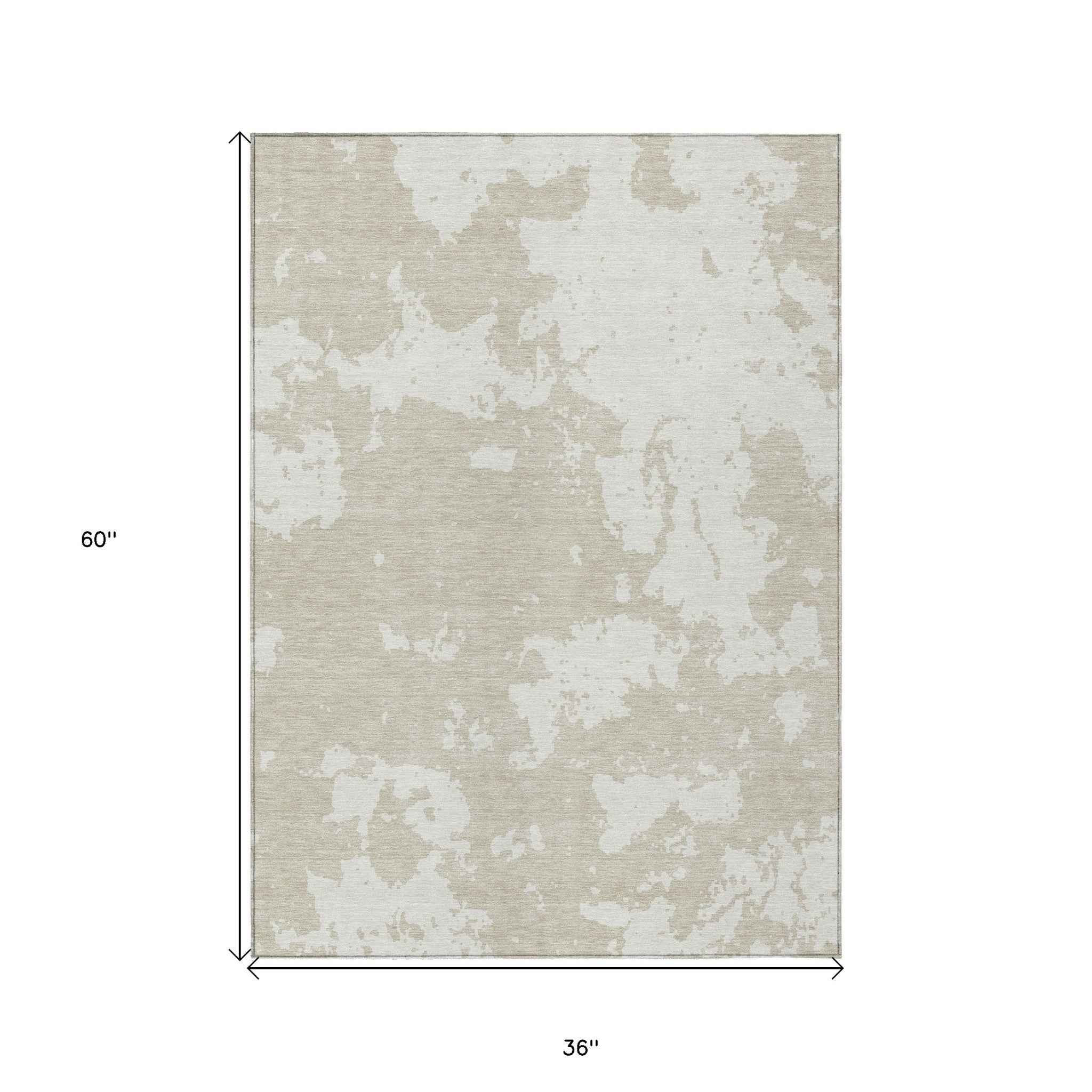 3' X 5' Beige And Ivory Abstract Washable Indoor Outdoor Area Rug