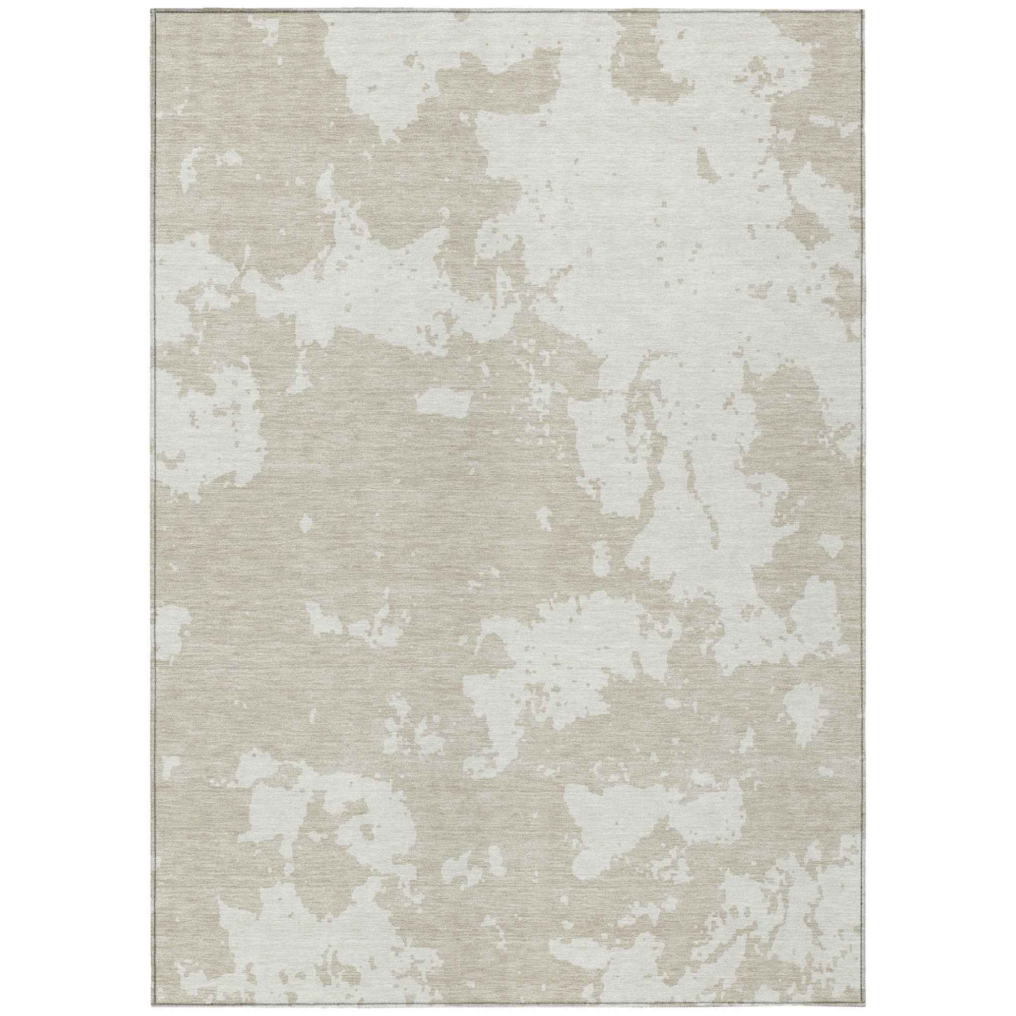 3' X 5' Beige And Ivory Abstract Washable Indoor Outdoor Area Rug