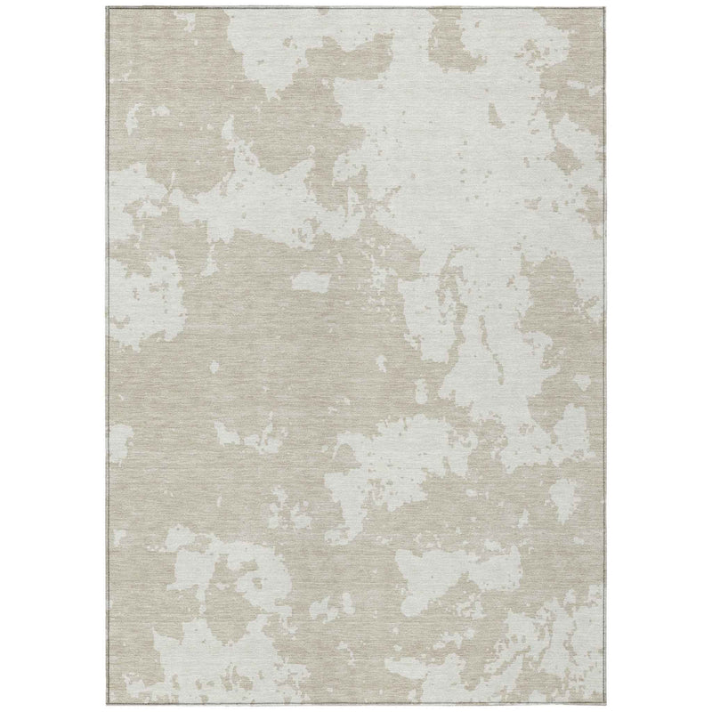 3' X 5' Beige And Ivory Abstract Washable Indoor Outdoor Area Rug