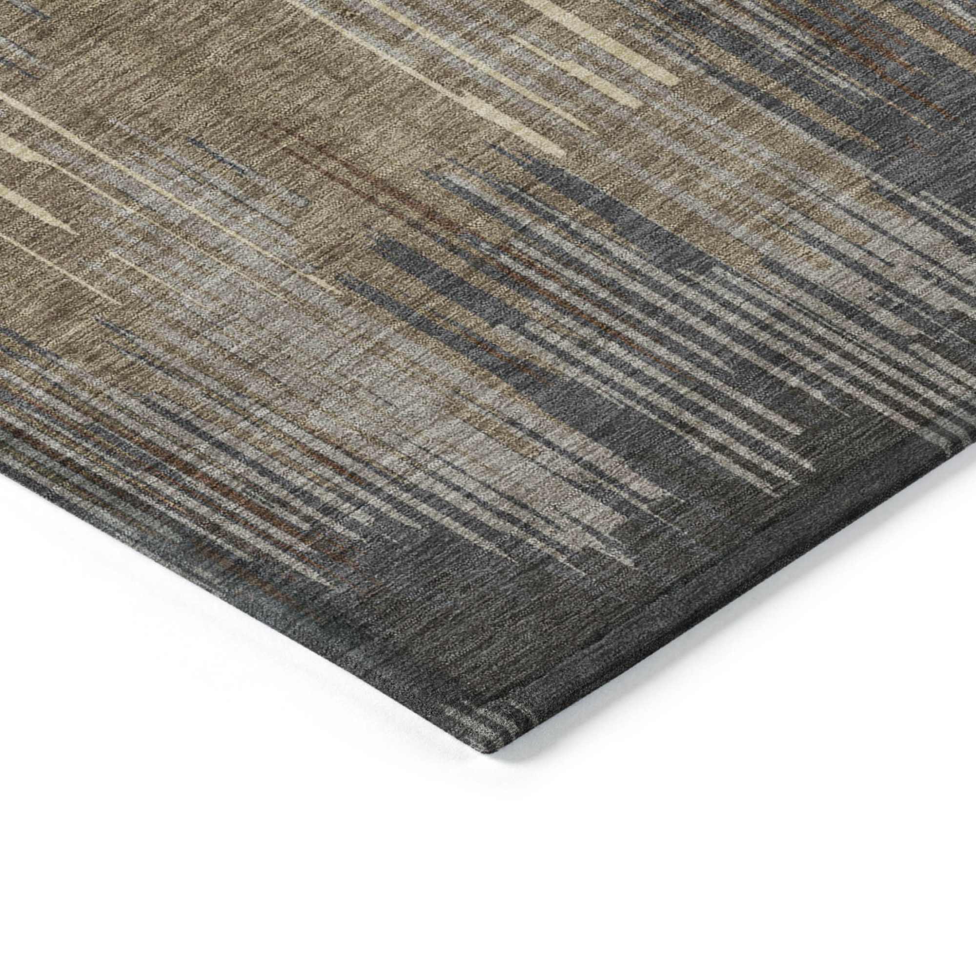 10' X 14' Taupe Gray And Ivory Striped Washable Indoor Outdoor Area Rug - Sports & Outdoor