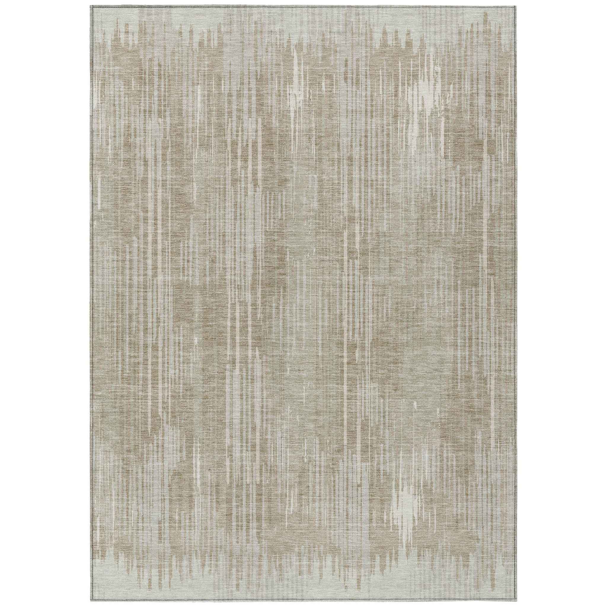 3' X 5' Beige And Ivory Striped Washable Indoor Outdoor Area Rug