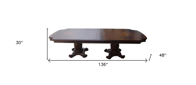 136" Brown Solid Wood And Solid Manufactured Wood Double Pedestal Base Dining Table - Kitchen & Dining
