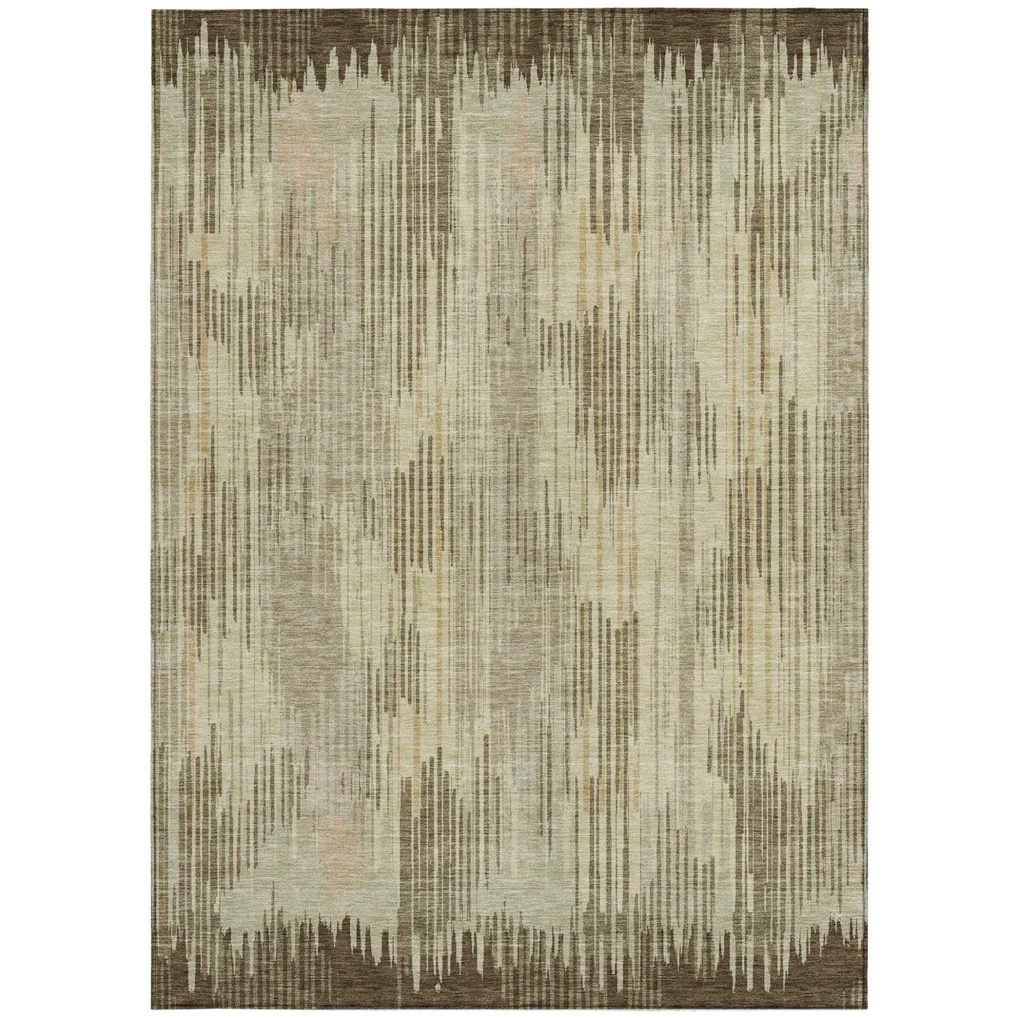 5' X 8' Brown And Green Striped Washable Indoor Outdoor Area Rug