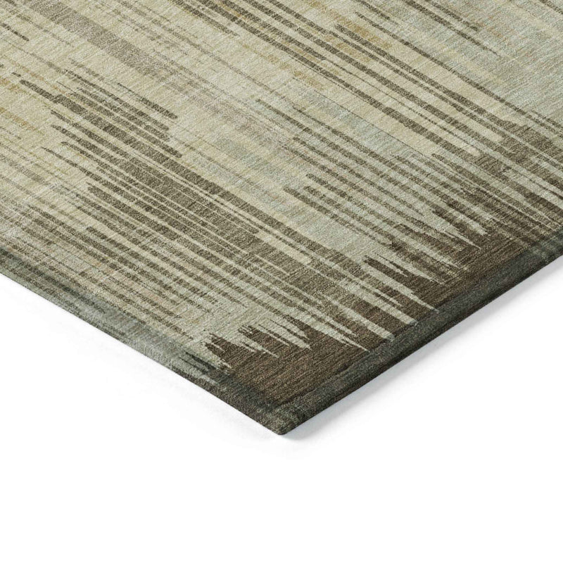 5' X 8' Brown And Green Striped Washable Indoor Outdoor Area Rug