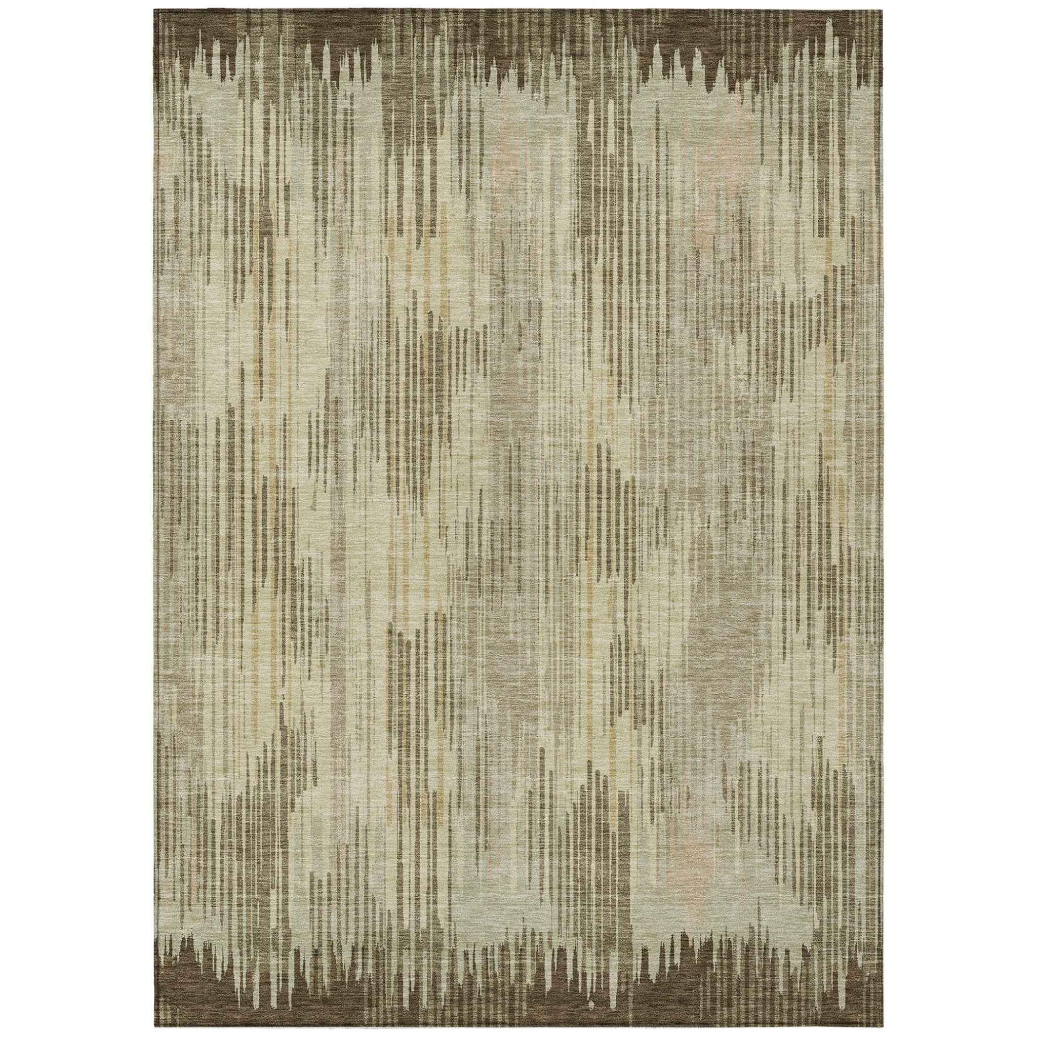 5' X 8' Brown And Green Striped Washable Indoor Outdoor Area Rug