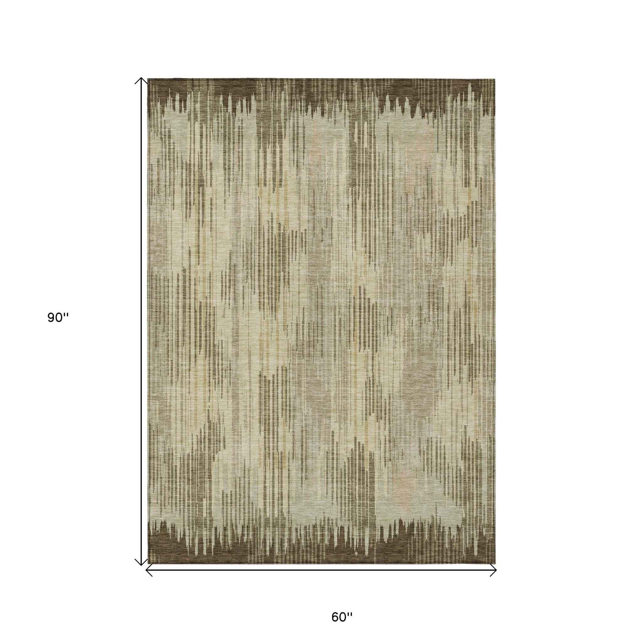 5' X 8' Brown And Green Striped Washable Indoor Outdoor Area Rug