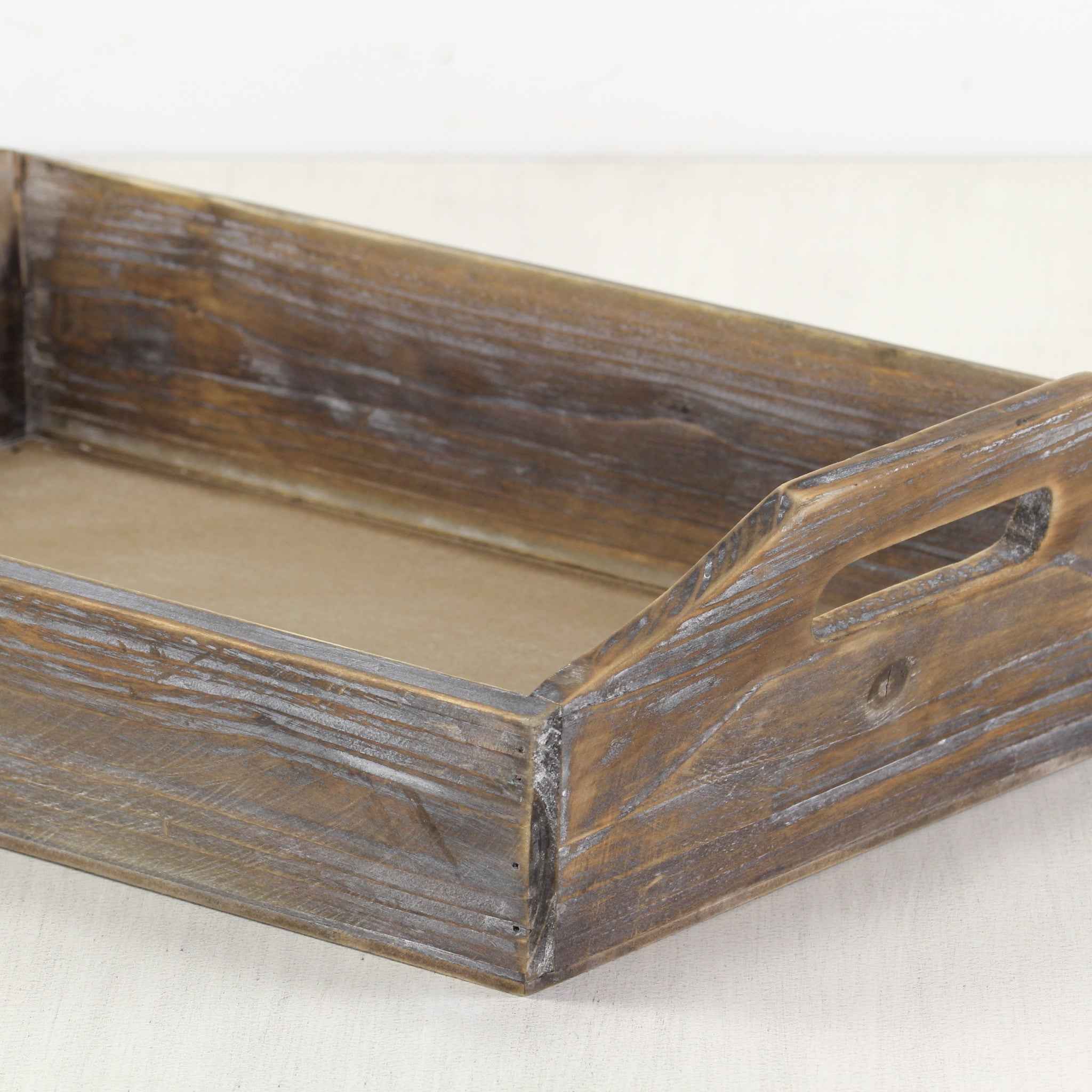Dark Brown Finish Wood Serving Tray With Handles