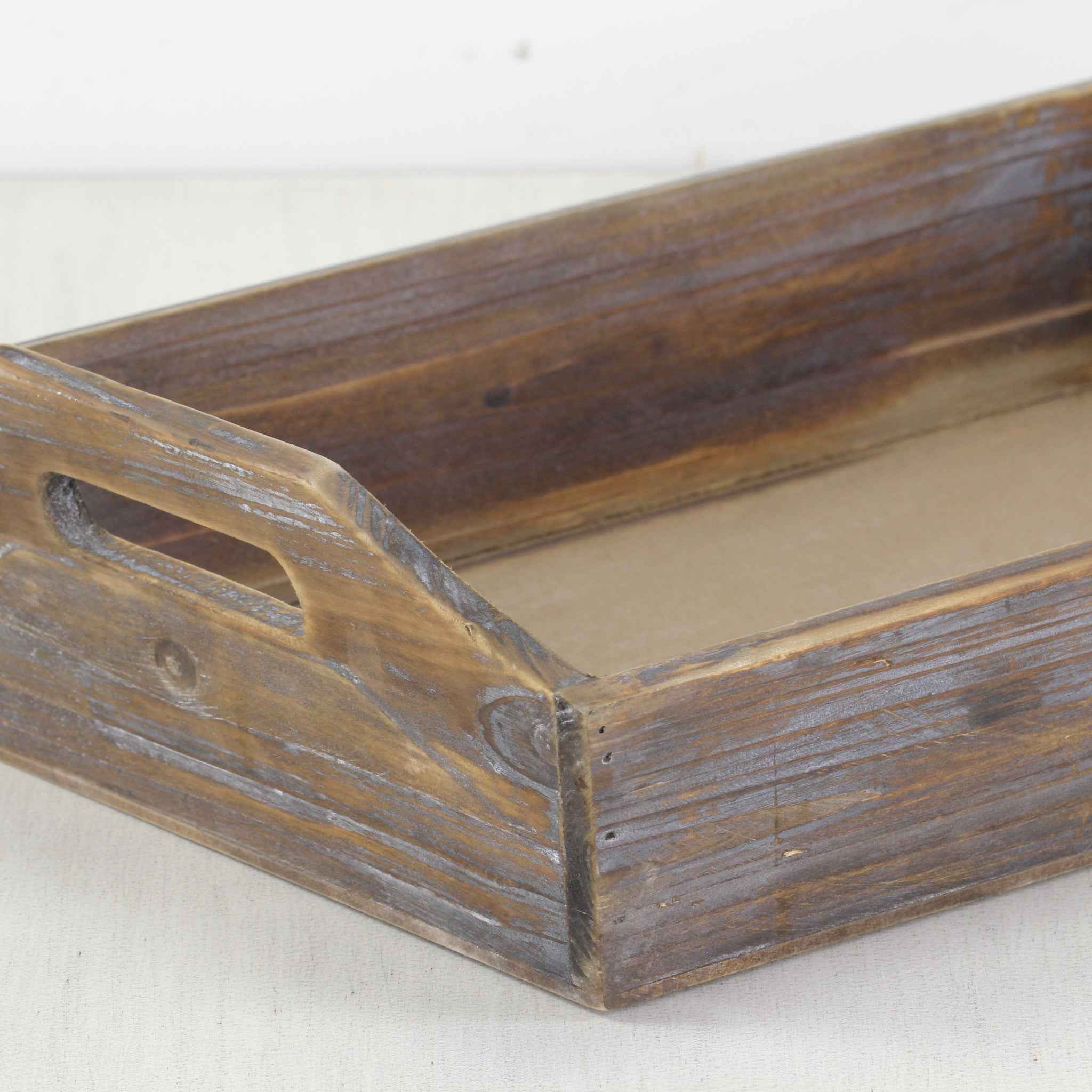 Dark Brown Finish Wood Serving Tray With Handles