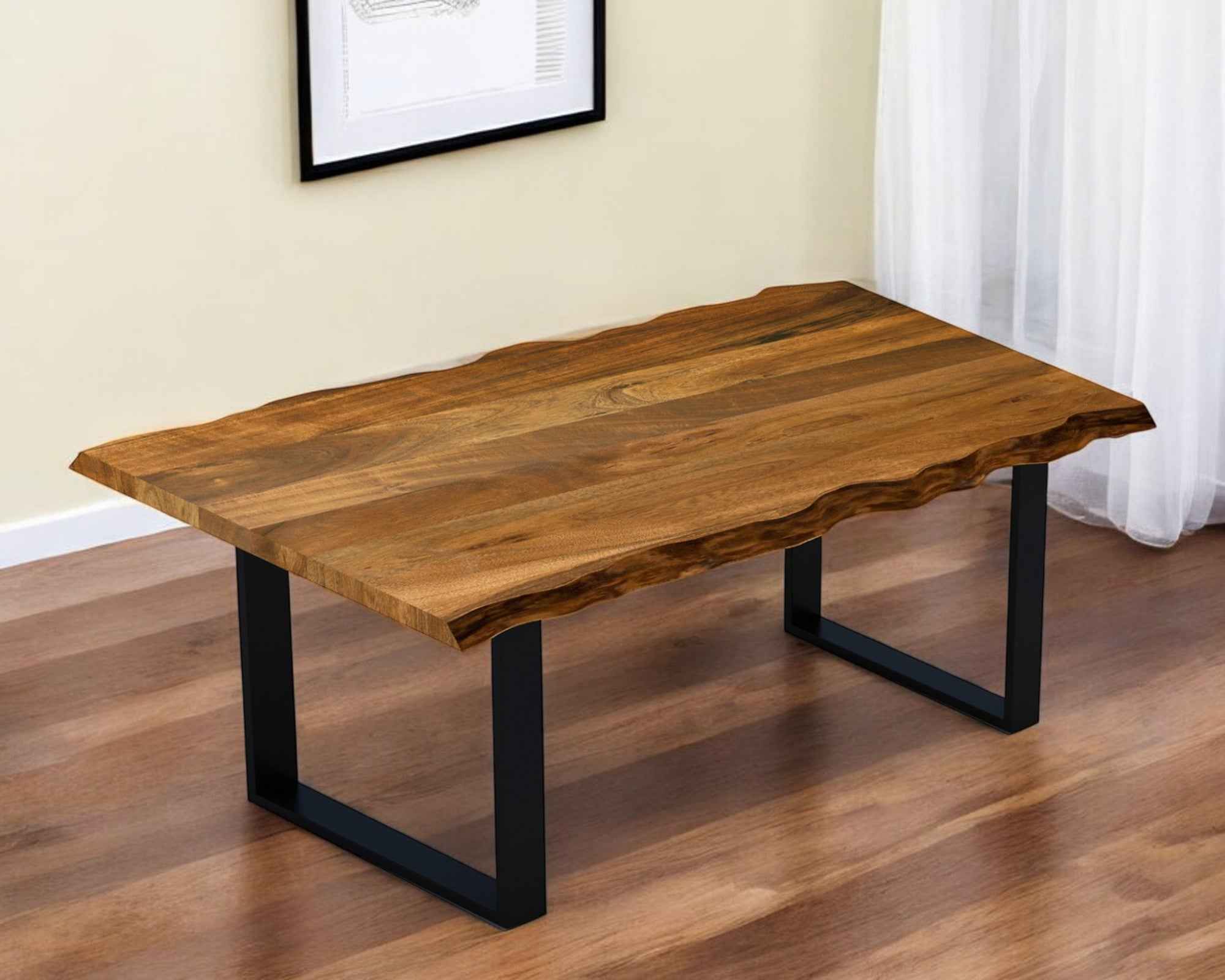 63" Brown And Black Solid Wood Sled Base Dining Table