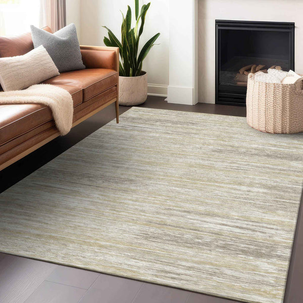 8' X 10' Beige Brown And Ivory Striped Washable Indoor Outdoor Area Rug