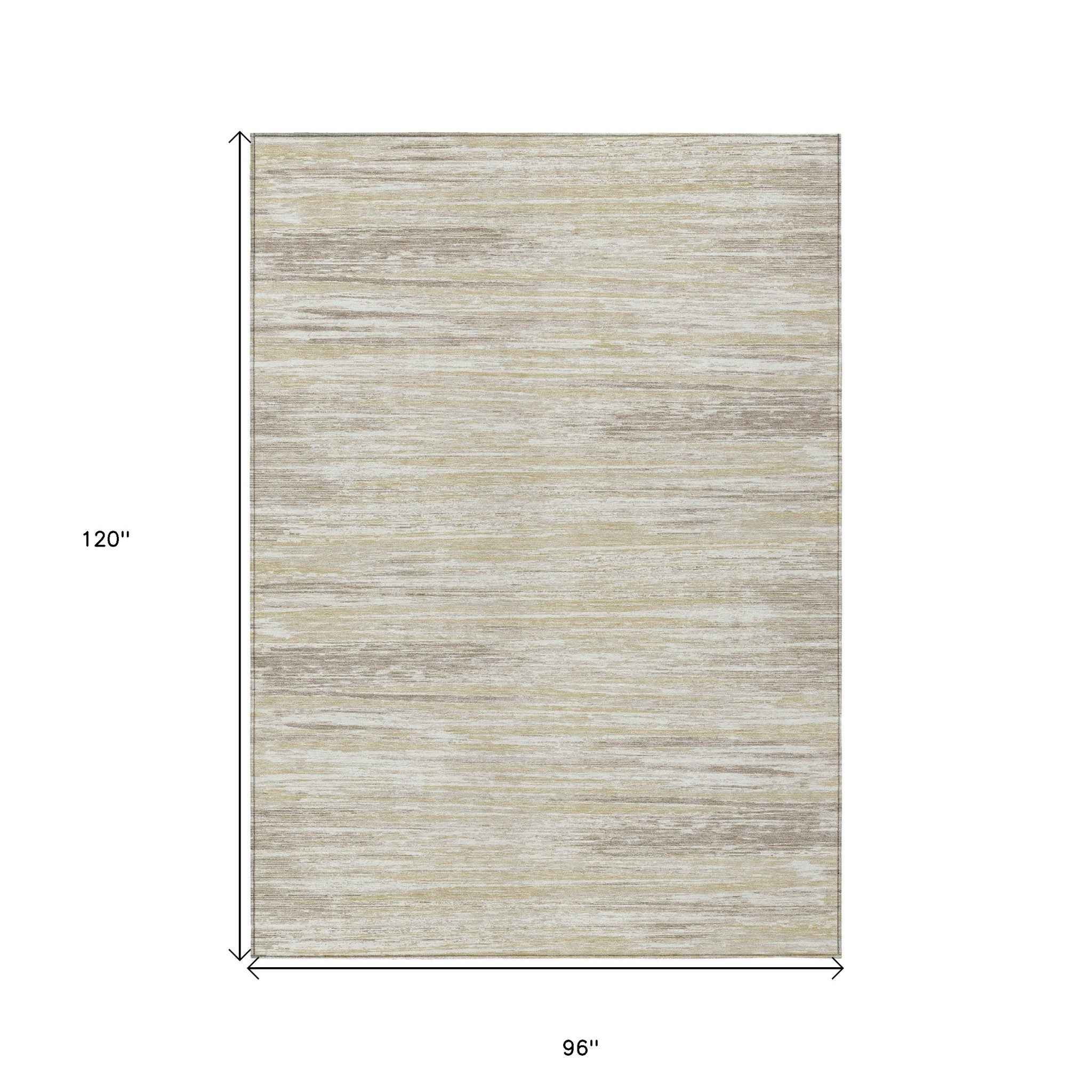 8' X 10' Beige Brown And Ivory Striped Washable Indoor Outdoor Area Rug