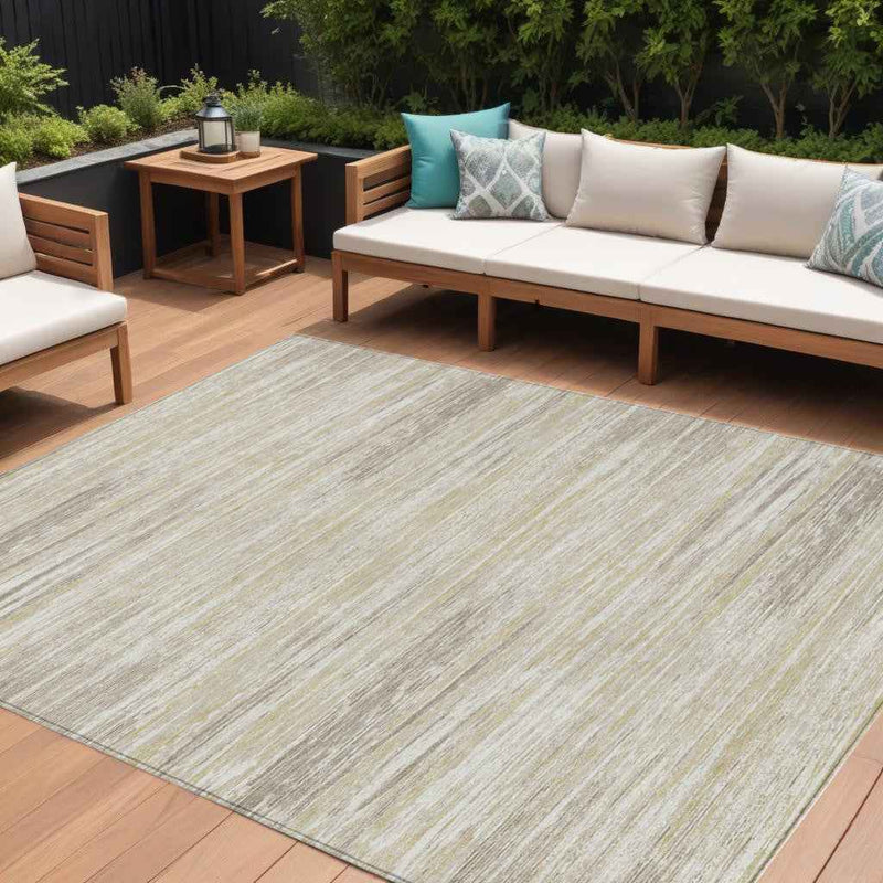 8' X 10' Beige Brown And Ivory Striped Washable Indoor Outdoor Area Rug