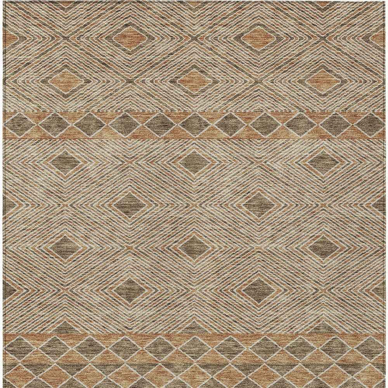 3' X 5' Brown And Beige Geometric Washable Indoor Outdoor Area Rug