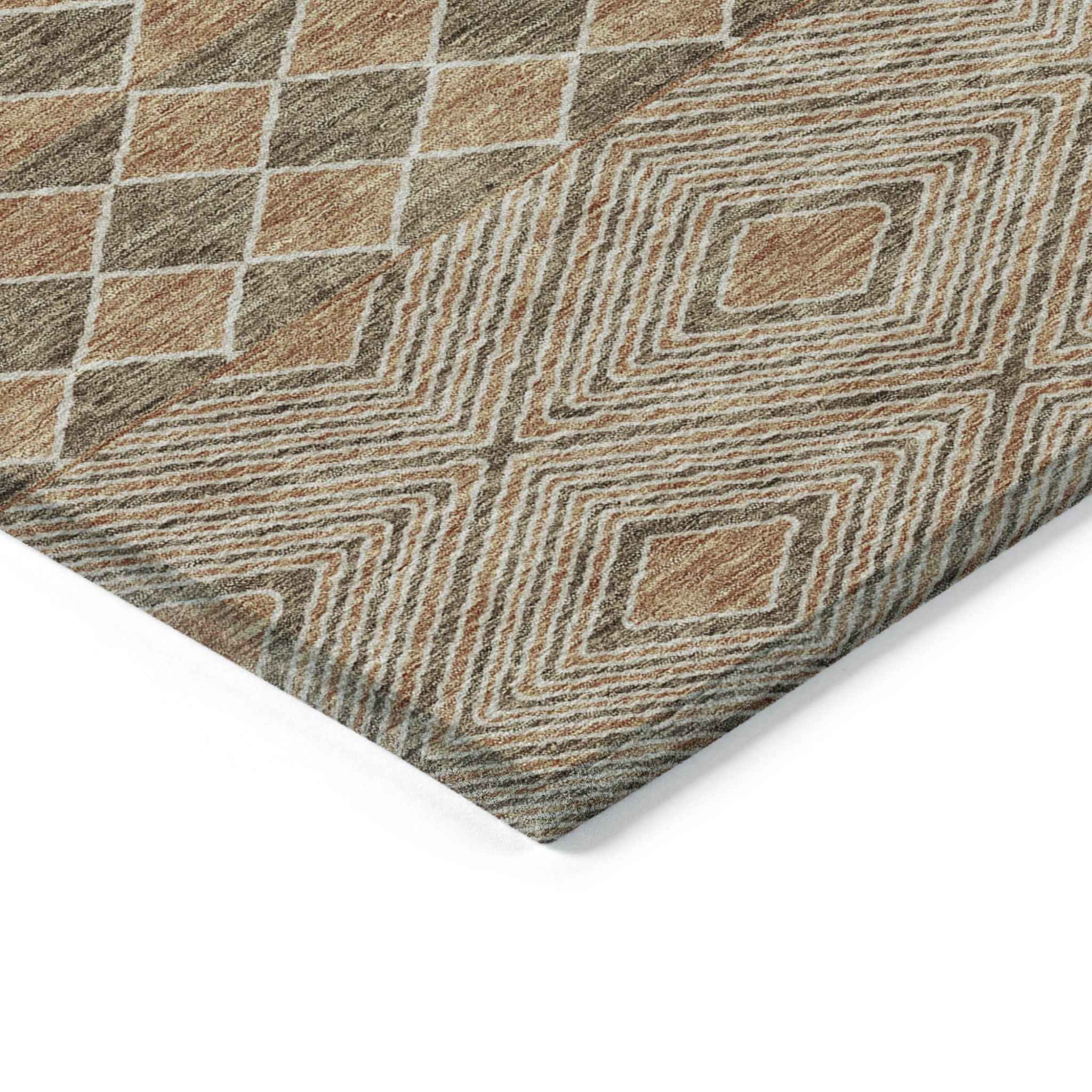3' X 5' Brown And Beige Geometric Washable Indoor Outdoor Area Rug