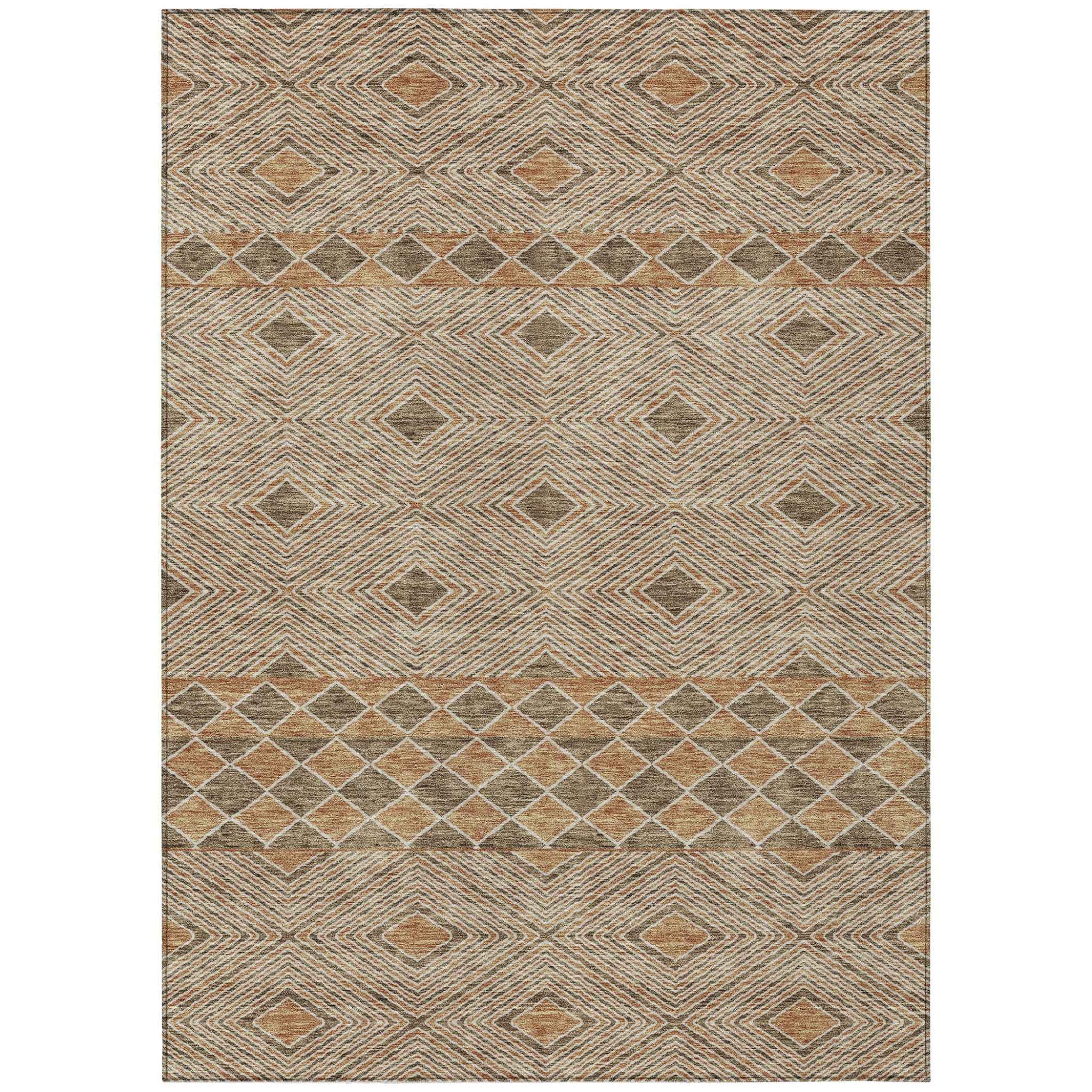 3' X 5' Brown And Beige Geometric Washable Indoor Outdoor Area Rug