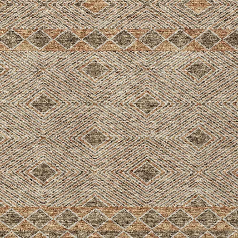 3' X 5' Brown And Beige Geometric Washable Indoor Outdoor Area Rug