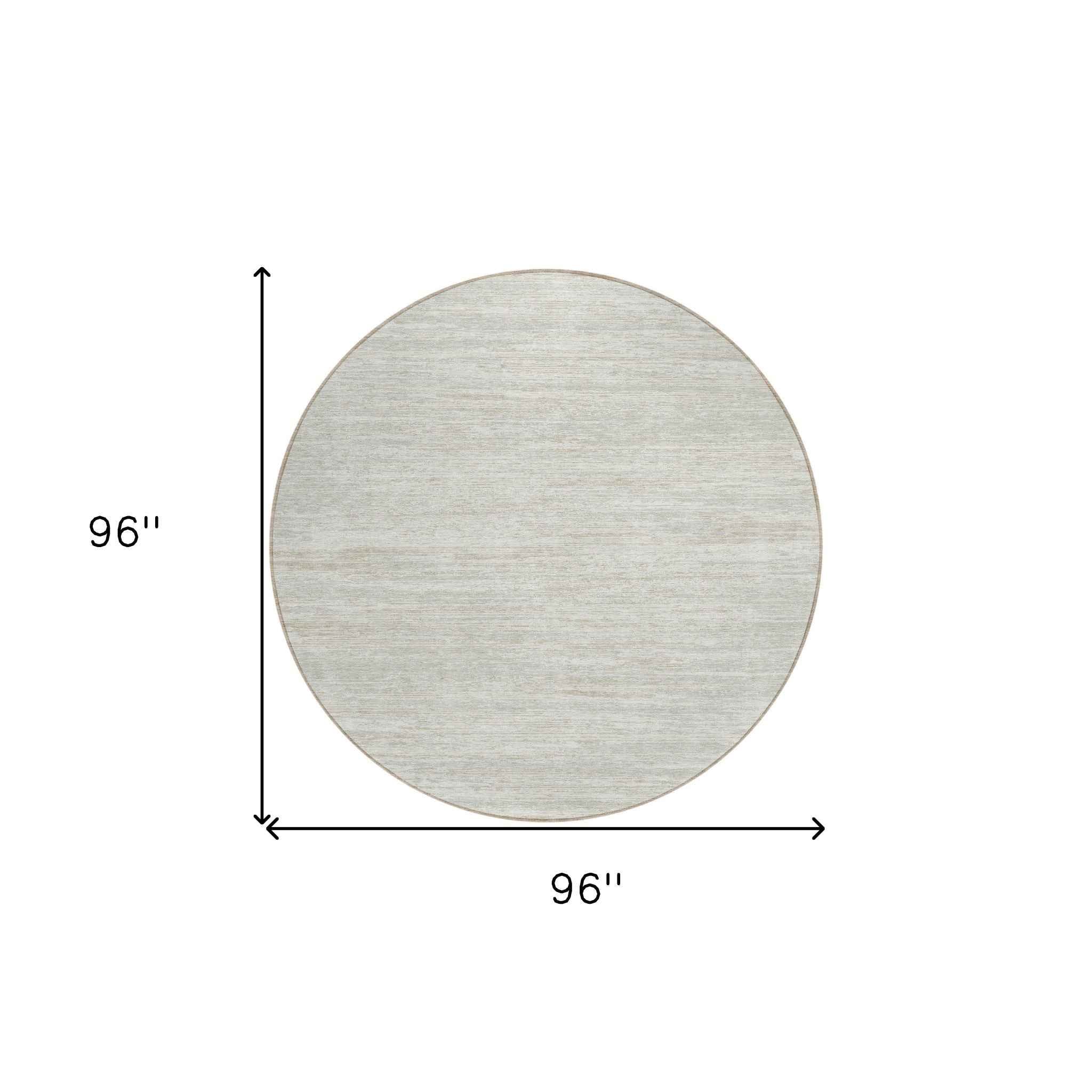 8' Ivory And Gray Round Striped Washable Indoor Outdoor Area Rug