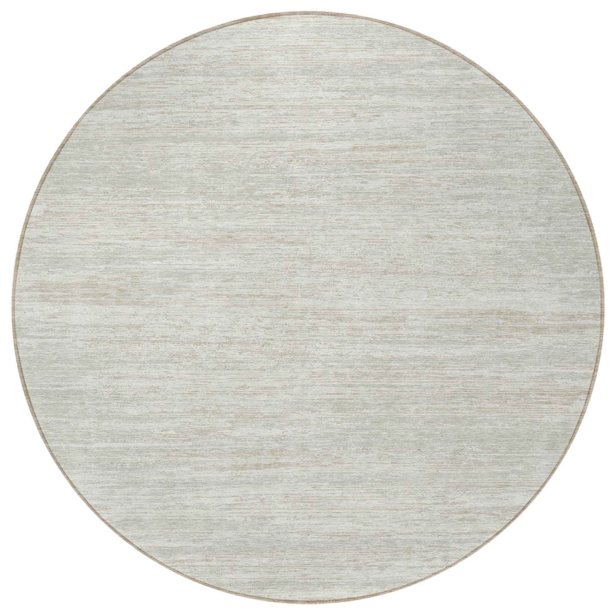 8' Ivory And Gray Round Striped Washable Indoor Outdoor Area Rug