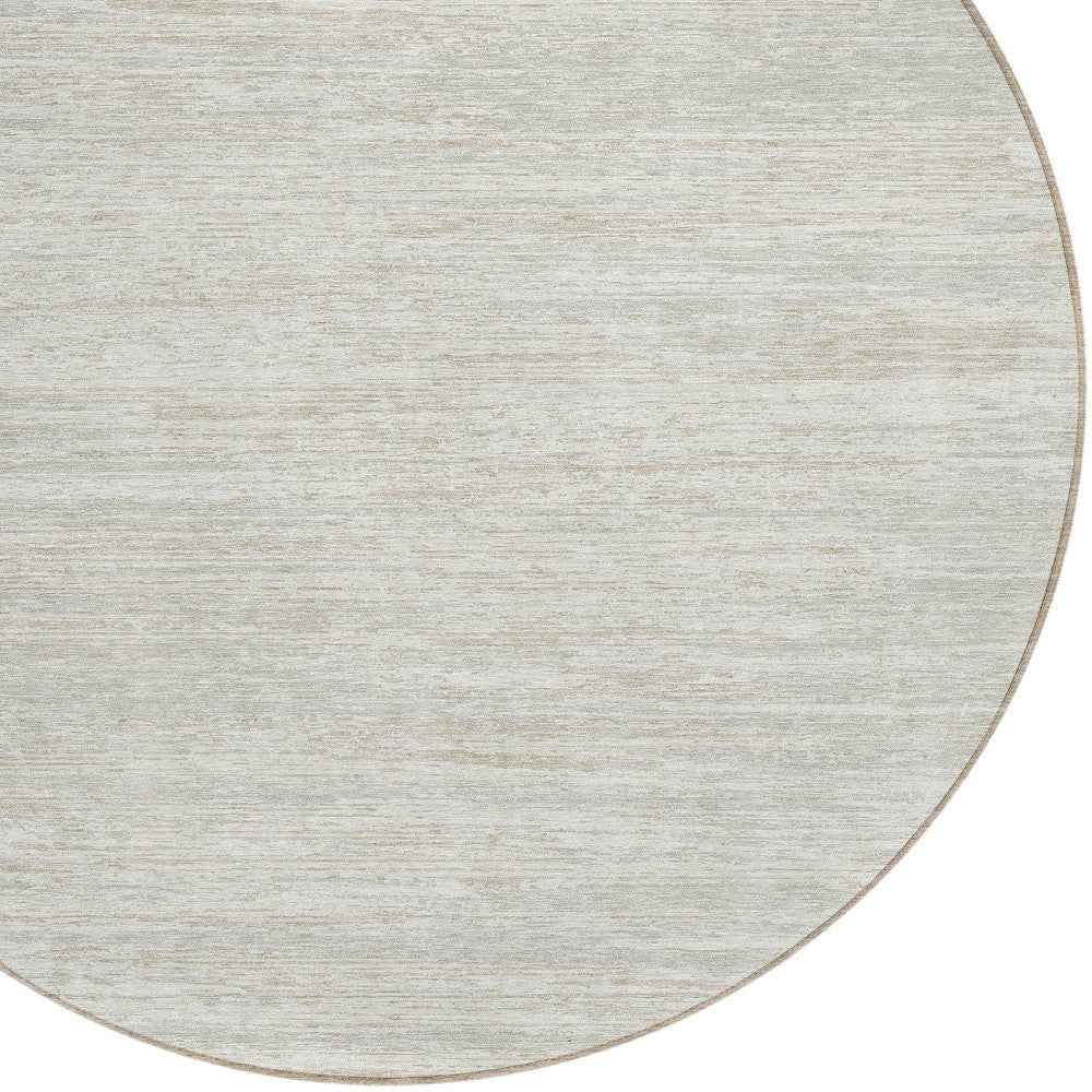 8' Ivory And Gray Round Striped Washable Indoor Outdoor Area Rug