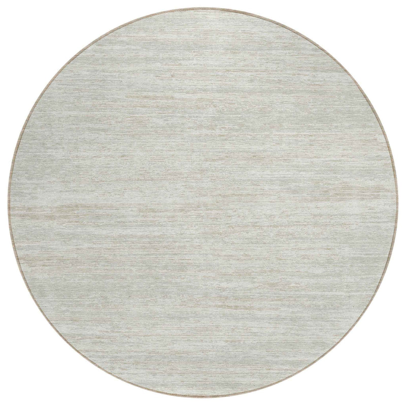 8' Ivory And Gray Round Striped Washable Indoor Outdoor Area Rug