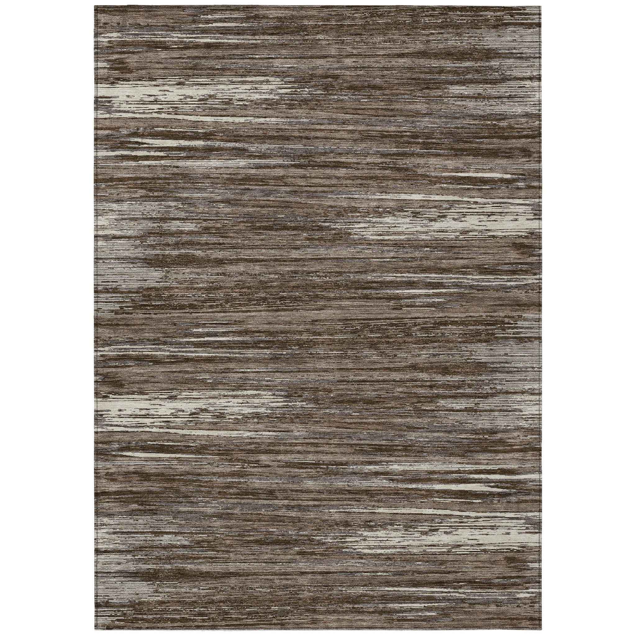 3' X 5' Brown And Ivory Striped Washable Indoor Outdoor Area Rug