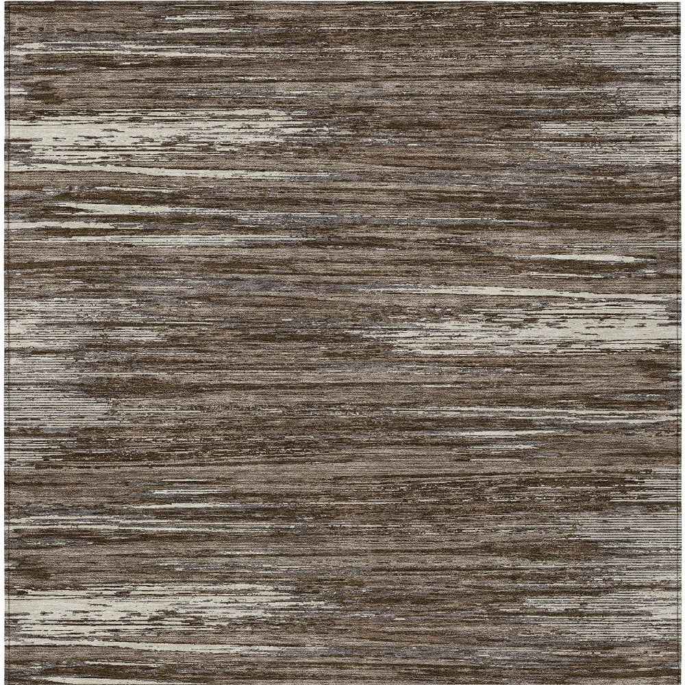 3' X 5' Brown And Ivory Striped Washable Indoor Outdoor Area Rug