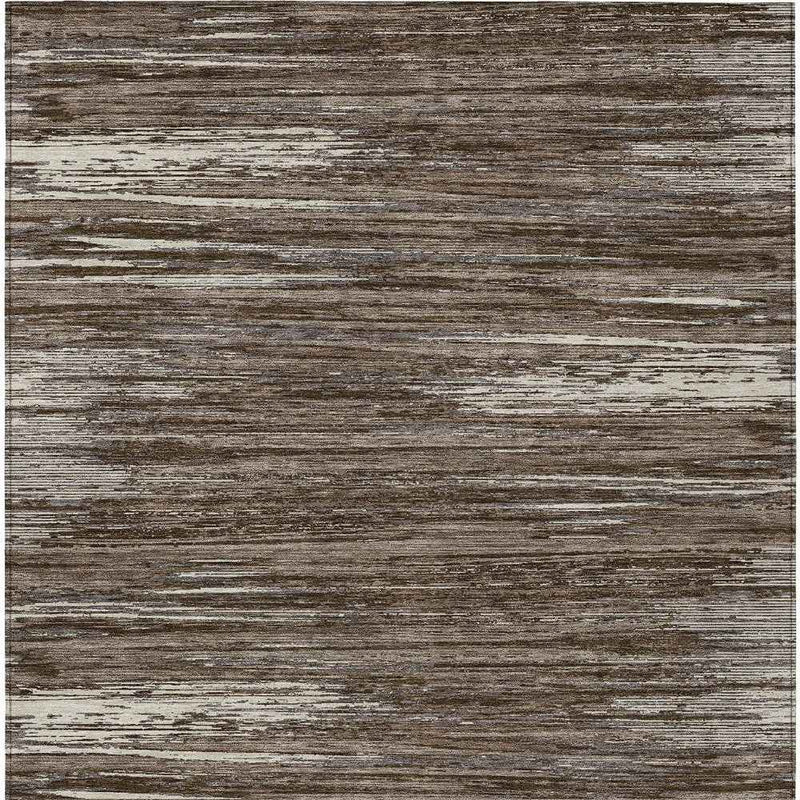 3' X 5' Brown And Ivory Striped Washable Indoor Outdoor Area Rug