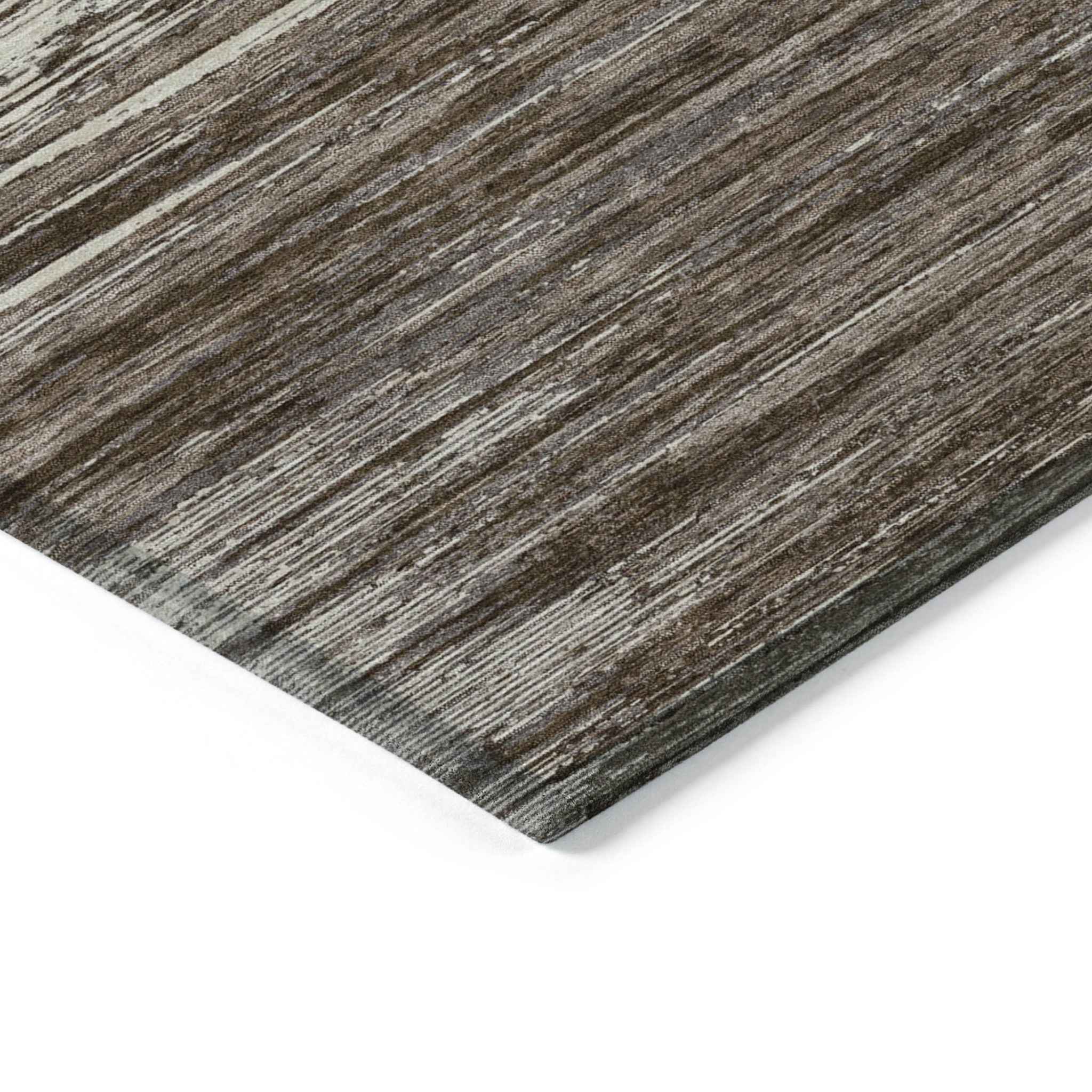 3' X 5' Brown And Ivory Striped Washable Indoor Outdoor Area Rug